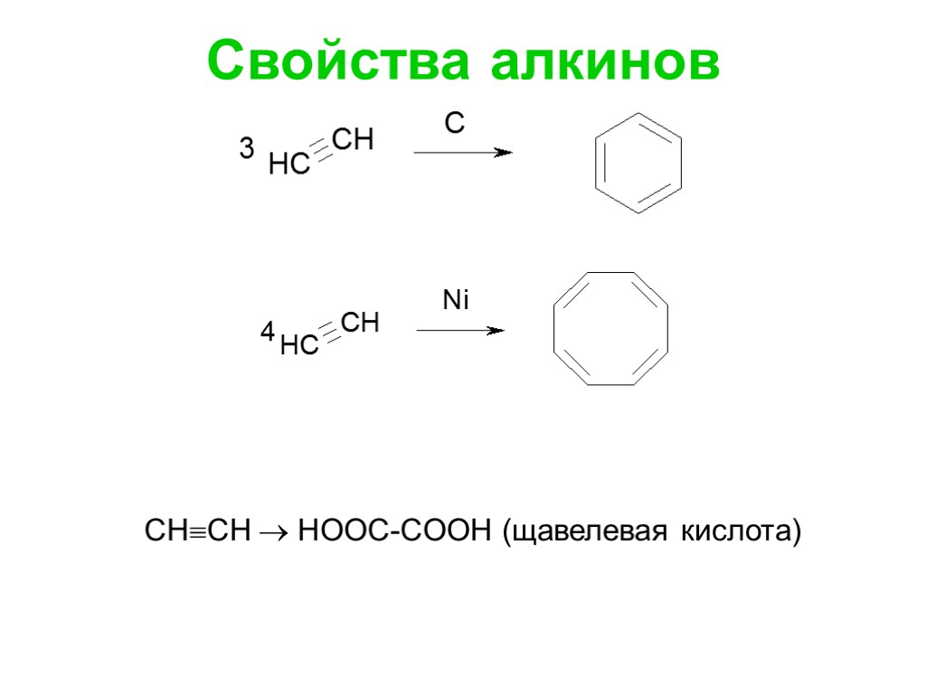 Свойства алкинов CHСН  HOOC-COOH (щавелевая кислота)